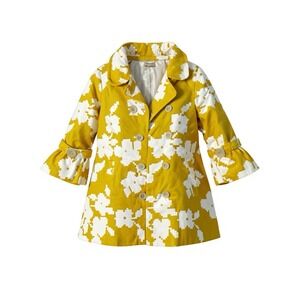 Elevensess‎ Anthropologie Yellow Flower Double Trench Coat Women Boho colorful